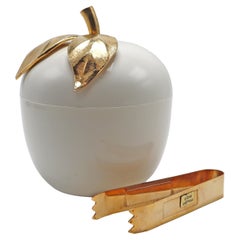 Vintage White Apple Ice Bucket with Plated 24k Gold, C. 1960