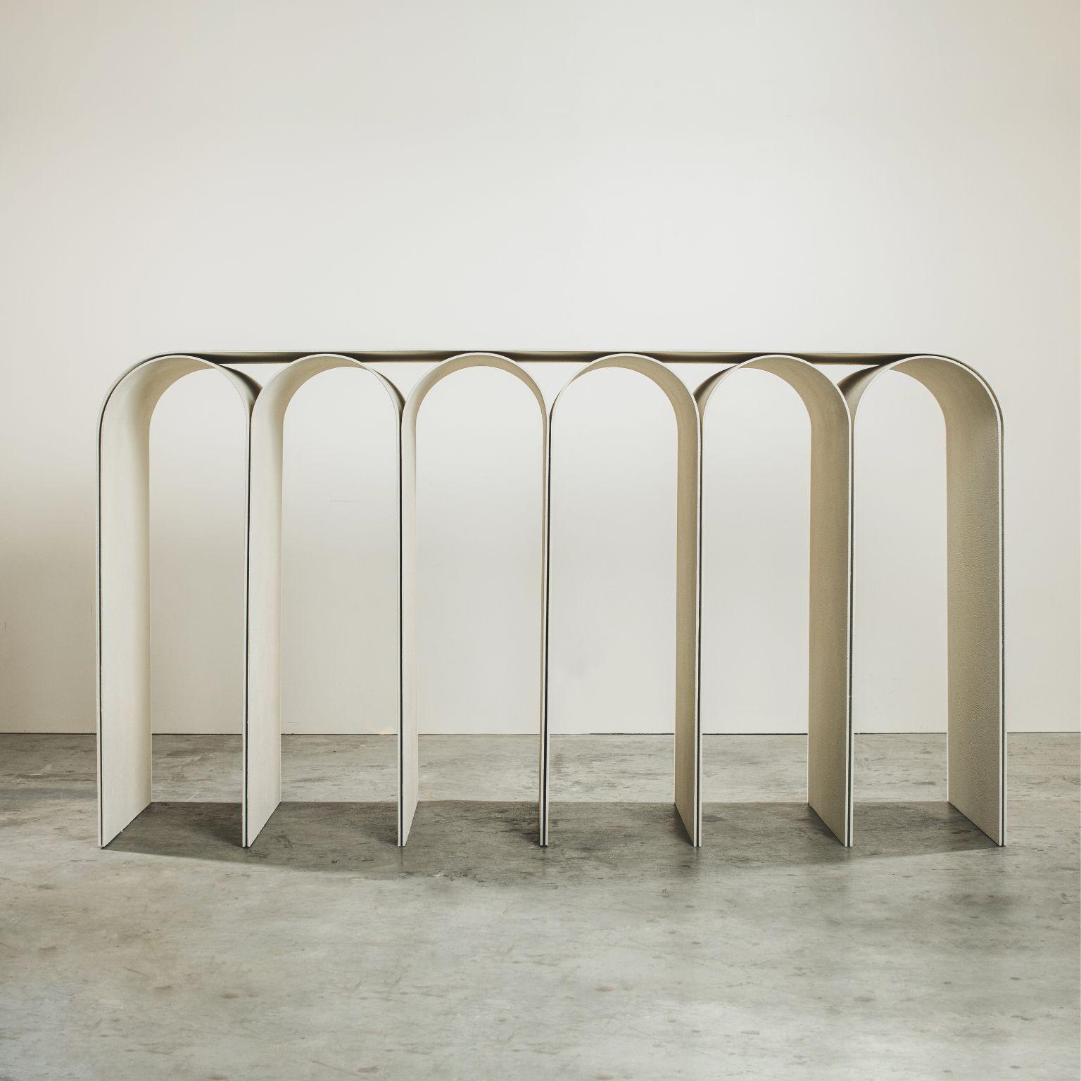 white arch console table