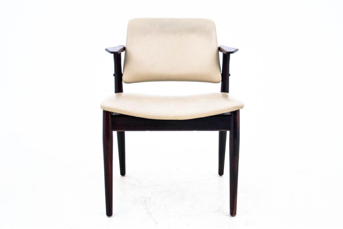 Faux Leather White Armchair, Danish Design, 1960s