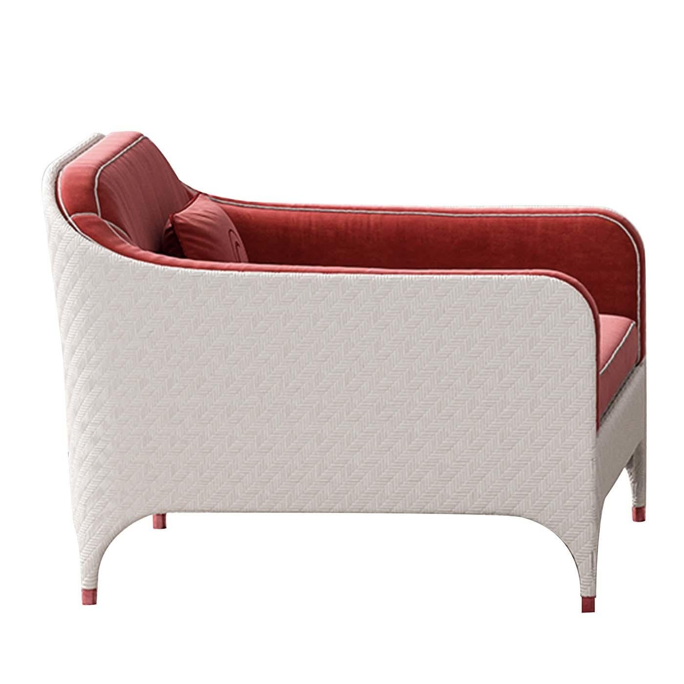 red and white armchair
