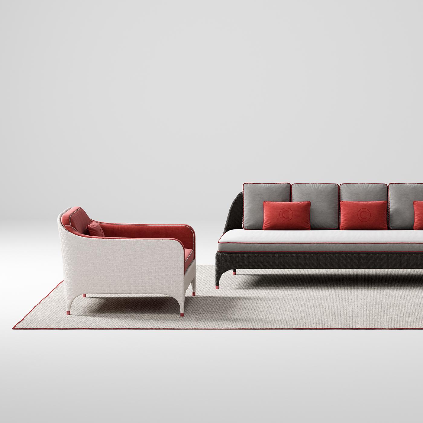 Italian White Armchair with Red Cushions For Sale
