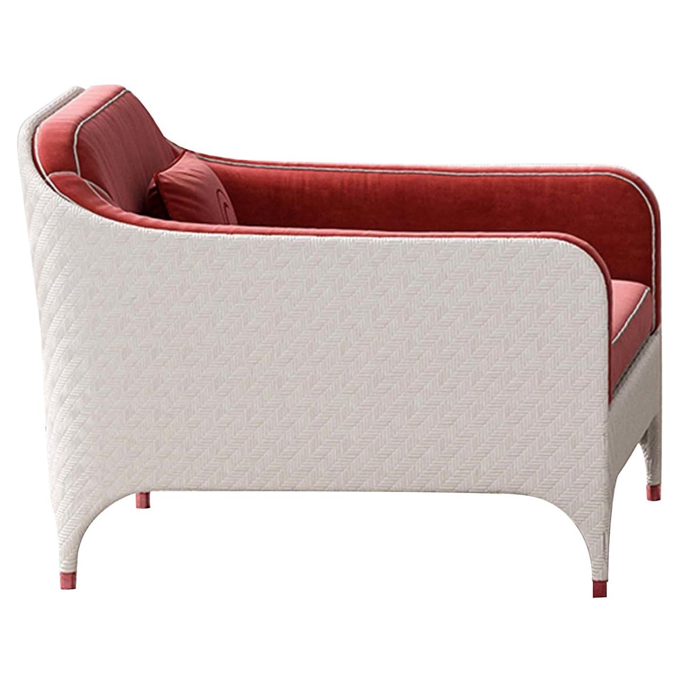 White Armchair with Red Cushions For Sale