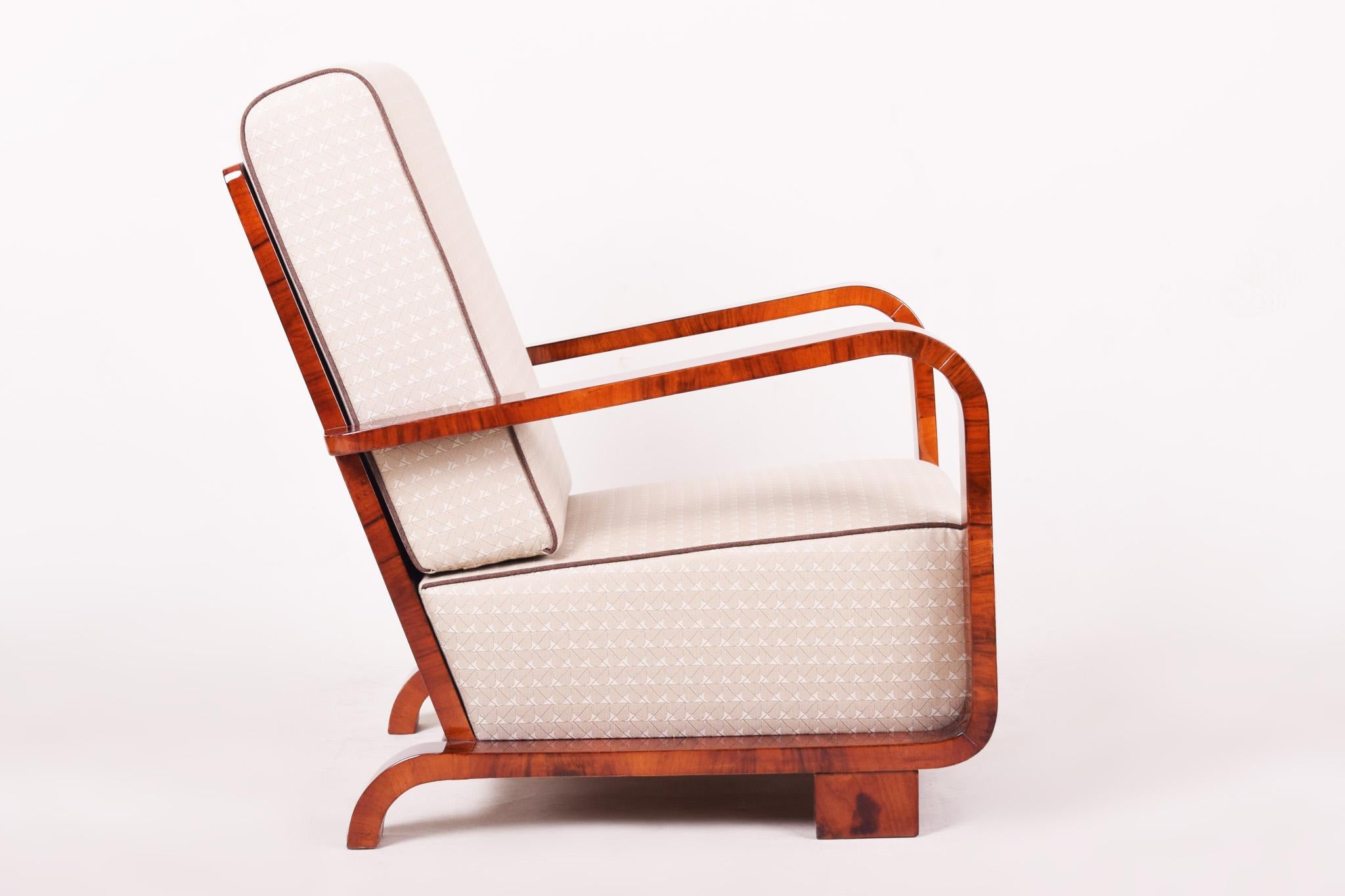 Early 20th Century White Art Deco Armchair from Czechia, 1920s, Walnut, Restored Upholstery