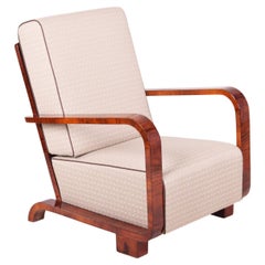 White Art Deco Armchair from Czechia, 1920s, Walnut, Restored Upholstery