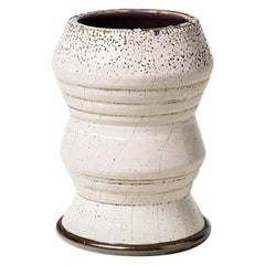 White Art Deco Ceramic and Silver Vase Attributed to Jean Besnard Decorative Art