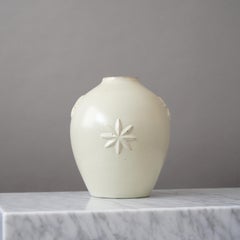 White Art Deco Ceramic Vase by Jerk Werkmäster for Nittsjo, Sweden, 1930s.