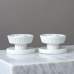 Weiße Art-déco-schamotte-kerzenleuchter von Gunnar Nylund. Rorstrand, Schweden, 1930er-Jahre.
