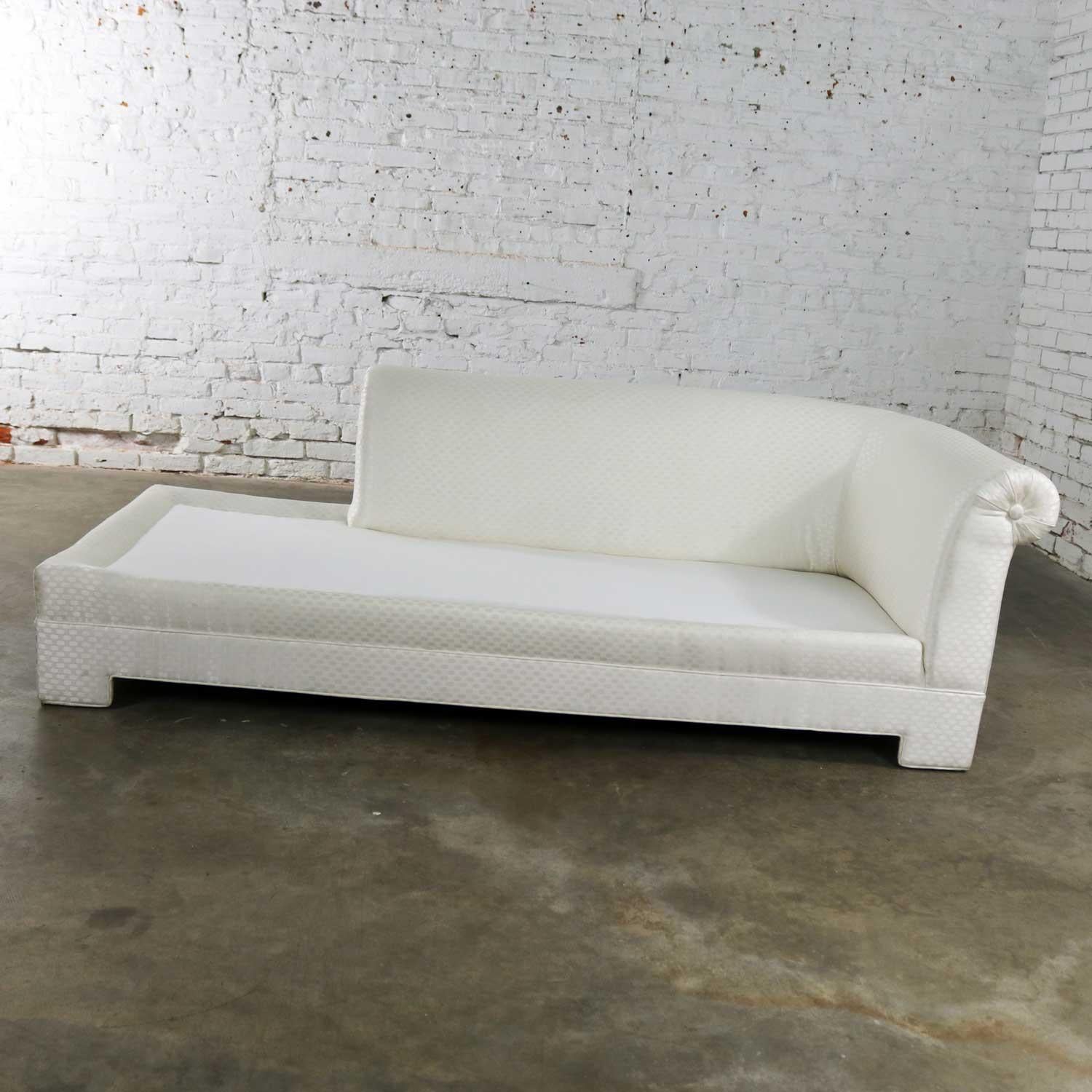 White Art Deco Hollywood Regency Chaise with Loose Pillows & Rolled Arm & Back 6