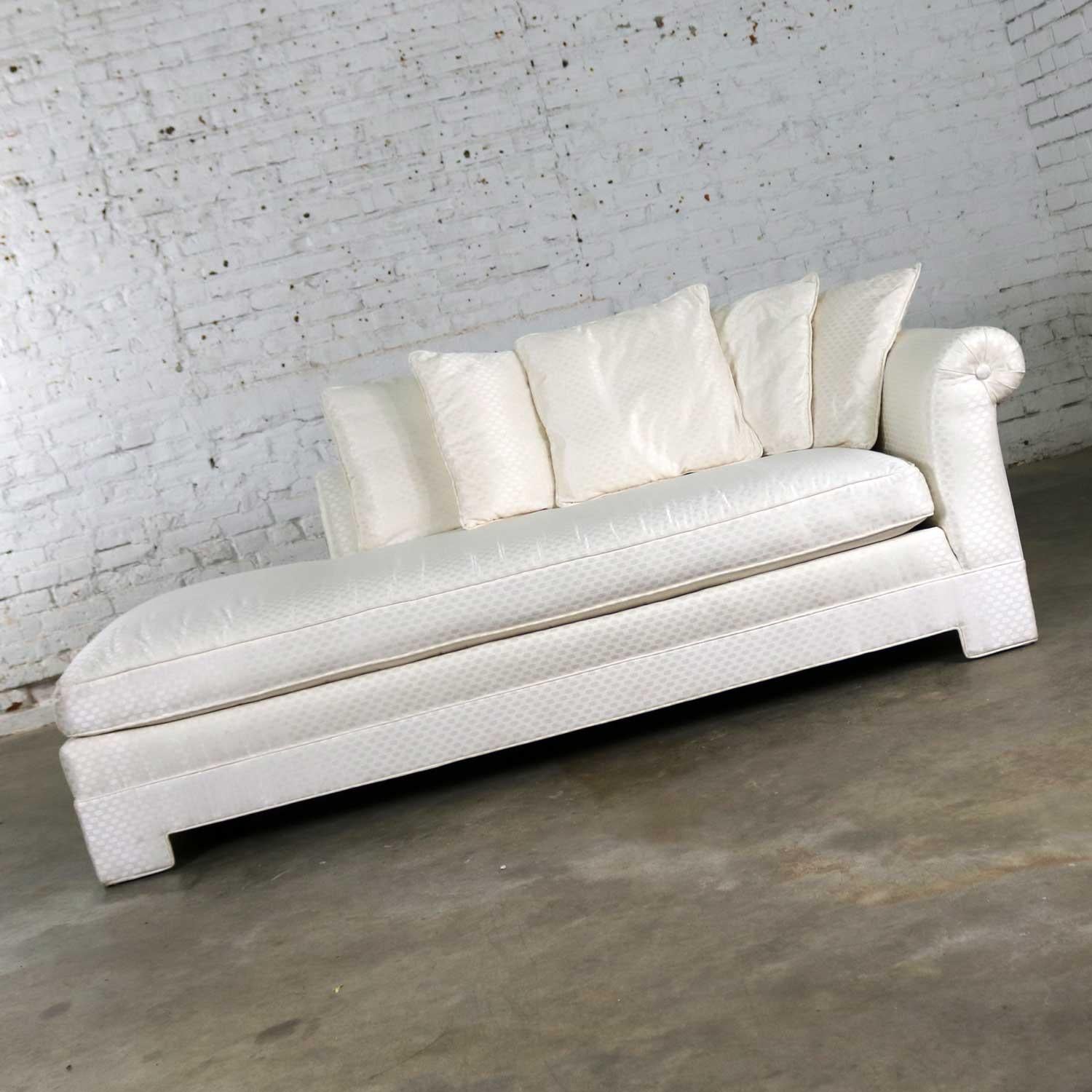 American White Art Deco Hollywood Regency Chaise with Loose Pillows & Rolled Arm & Back