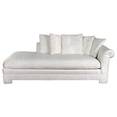 White Art Deco Hollywood Regency Chaise with Loose Pillows 
Rolled Arm 
Back