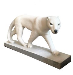 White Art Deco Panther Sculpture, Fayence Ceramic, Europe, 1929
