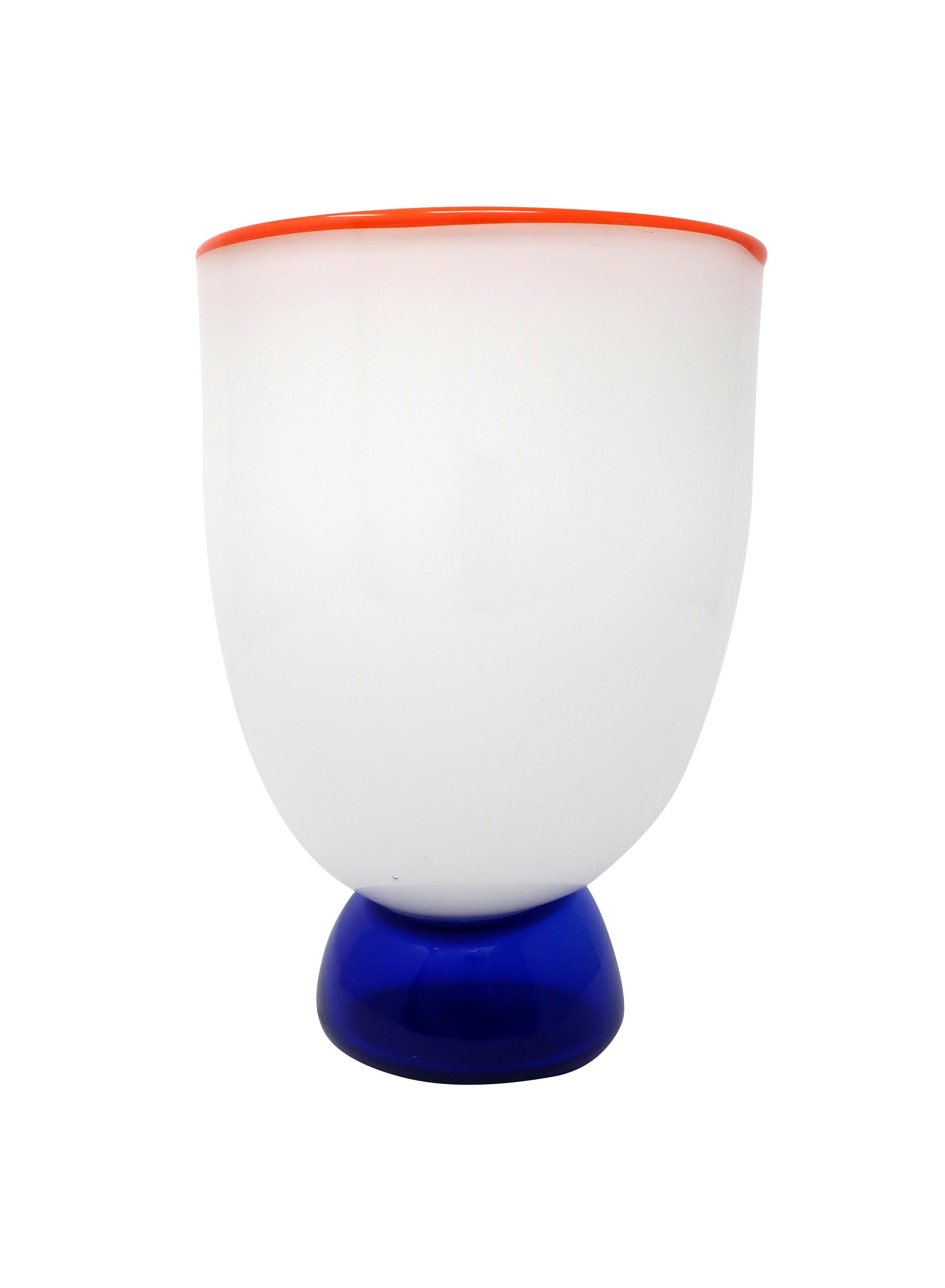 Post-Modern White Art Glass Vase by Fineline Studios, 1984