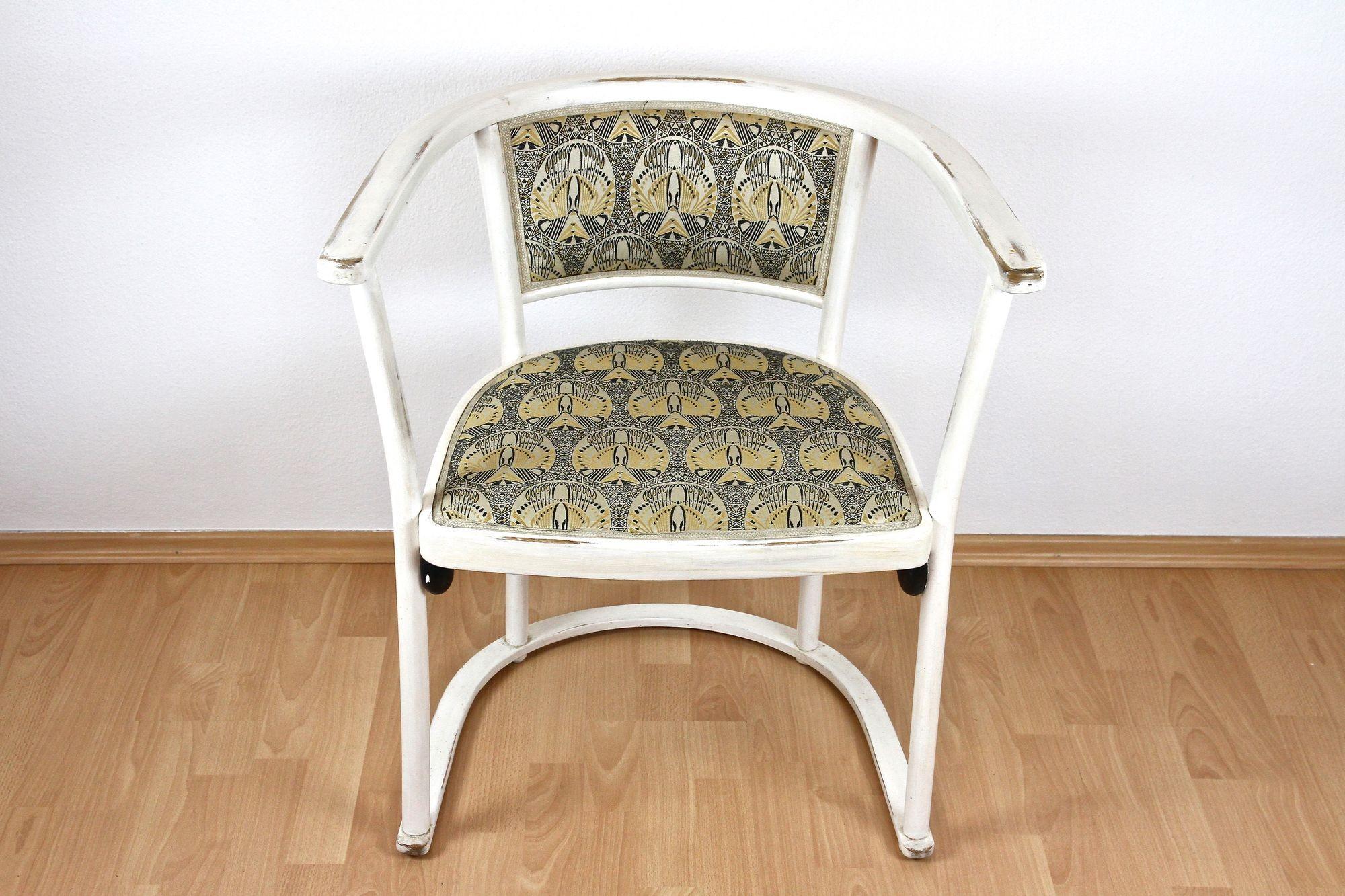 Rare, early 20th century armchair designed by the famous Austrian architect Marcel Kammerer (1878 -1959) around 1908 in Austria. The timeless design of this iconic Art Nouveau armchair was way ahead of its time. In this case we decided to just clean