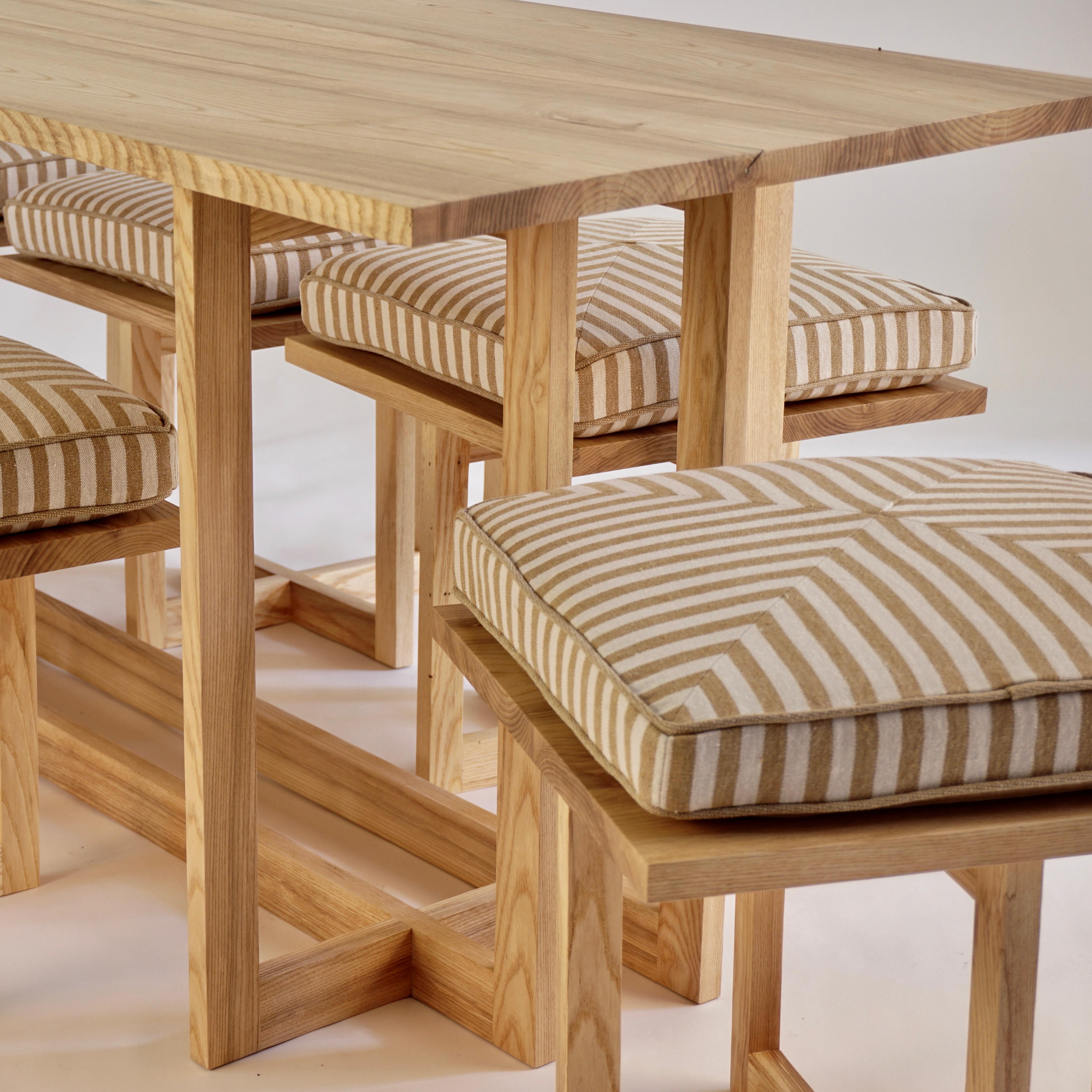 This pair of Ash Grid Stools, by Chris Lehrecke, are from a recent run of grid stools made from ash milled on Chris Lehrecke's property in the Hudson Valley. These are an original design from 2007 Grid Collection. The cushions, in a beautiful