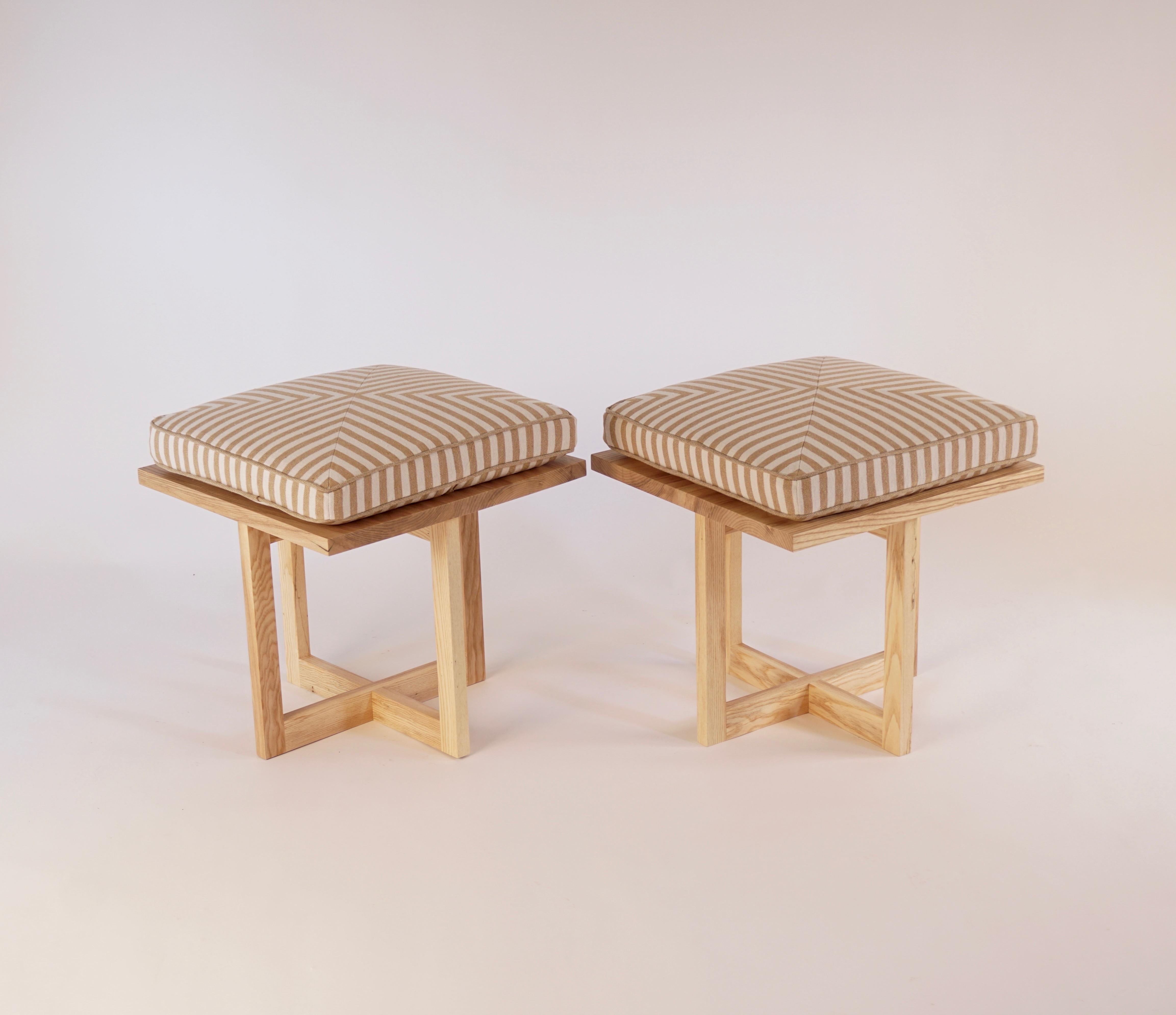 American White Ash Grid Base Stools - Set of Two For Sale