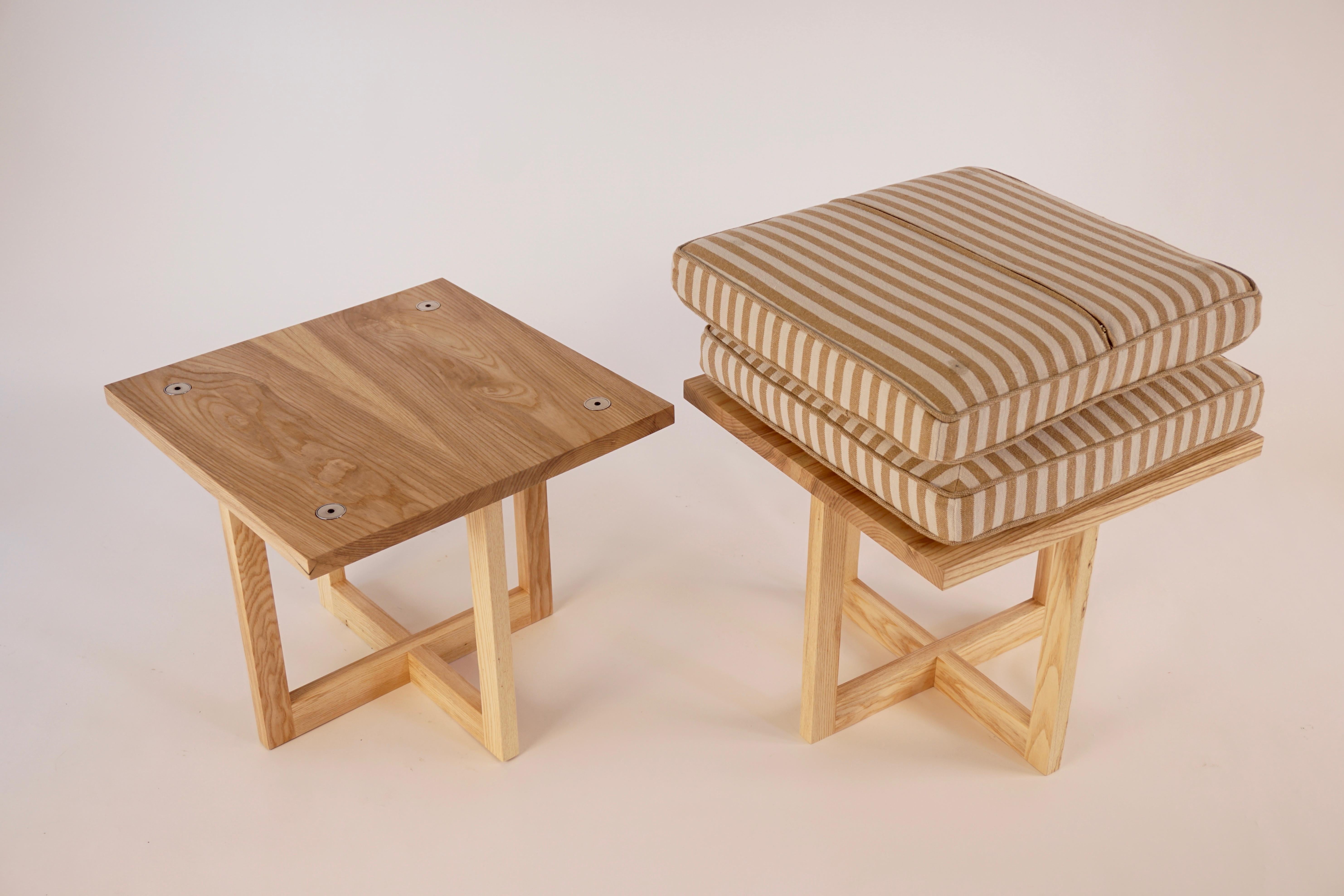 White Ash Grid Base Stools - Set of Two In New Condition For Sale In Bangall, NY
