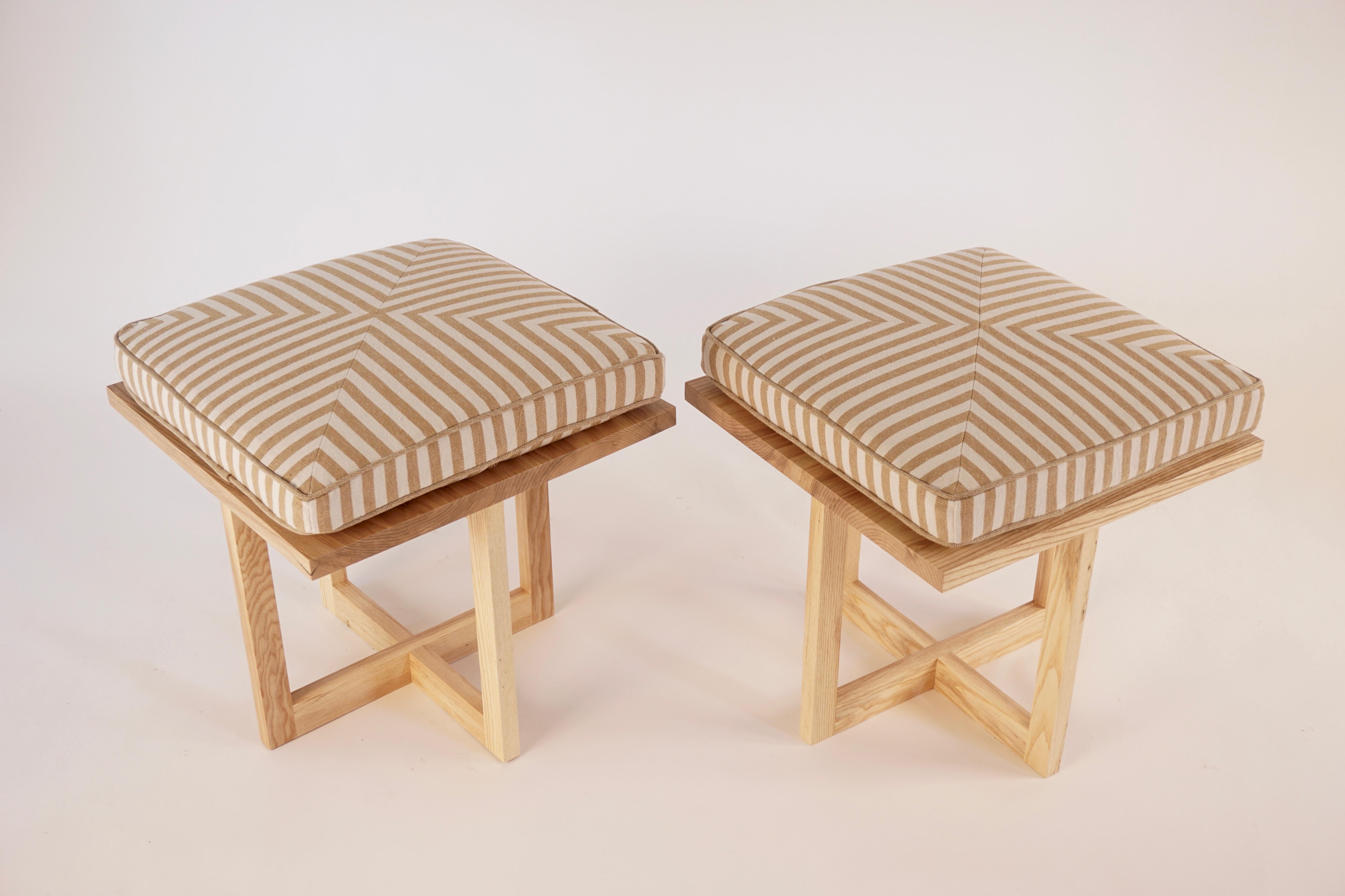 White Ash Grid Base Stools - Set of Two For Sale 2