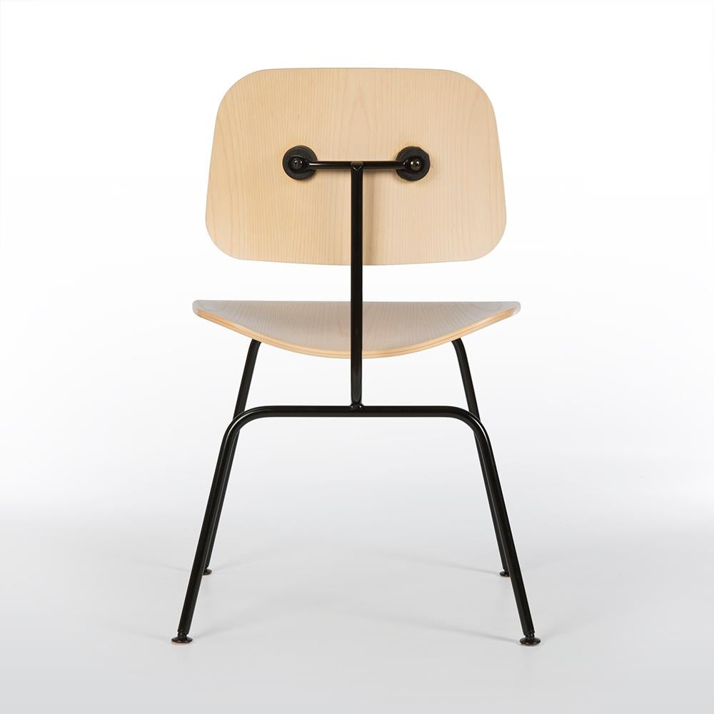 American White Ash Herman Miller Eames Molded Plywood DCM Dining Chair Black Metal Base