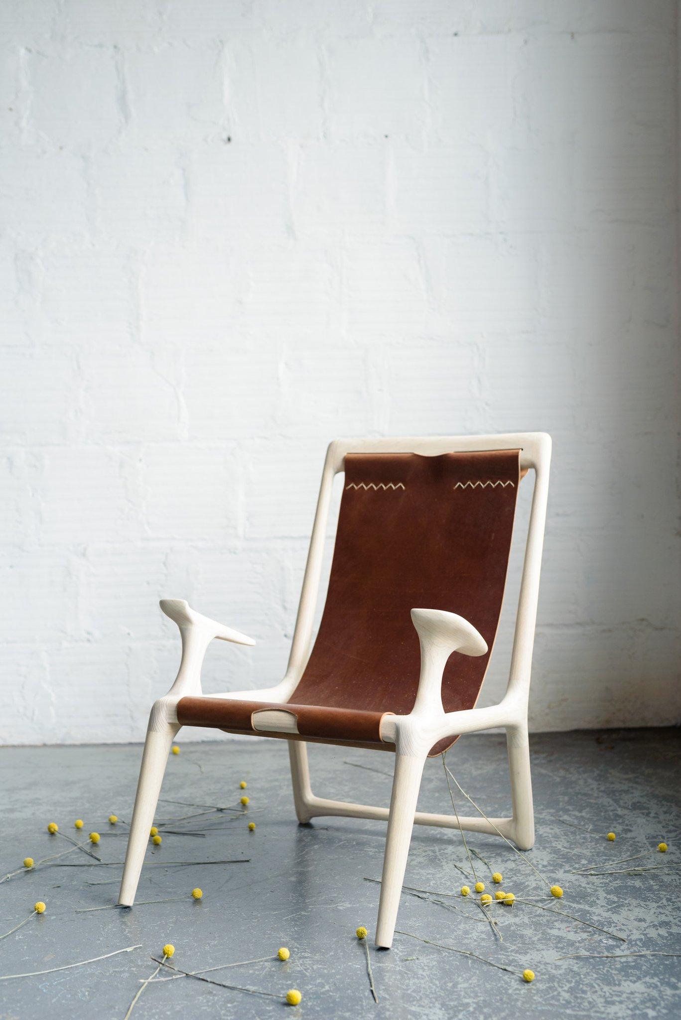 White ash & leather sling chair by Fernweh Woodworking
Dimensions: 
W 27