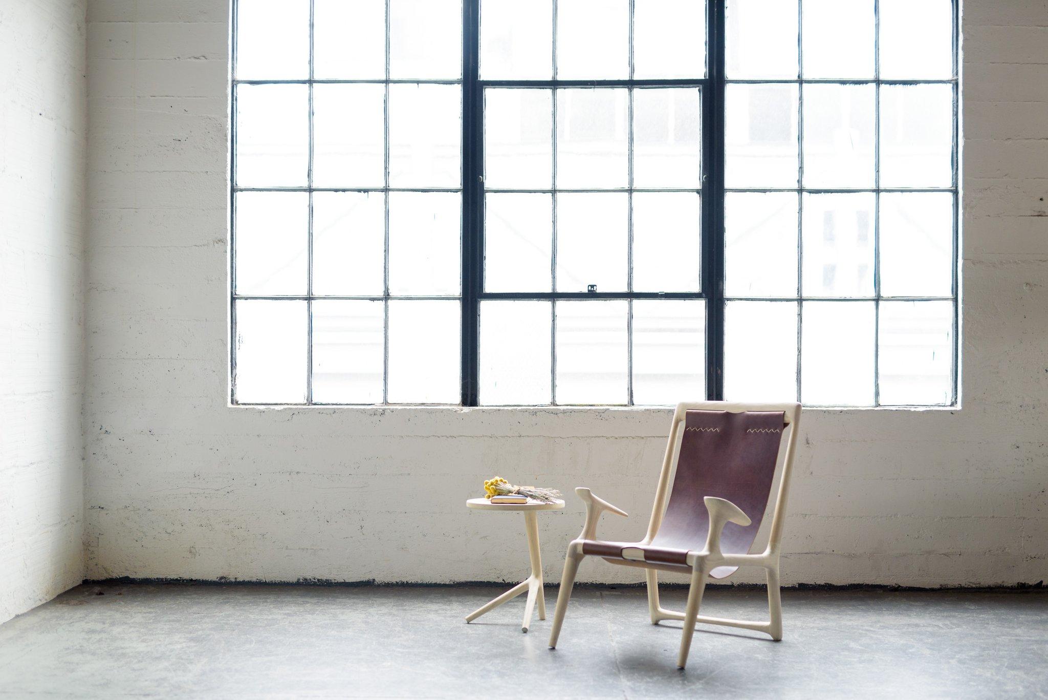 American White Ash and Leather Sling Chair by Fernweh Woodworking For Sale