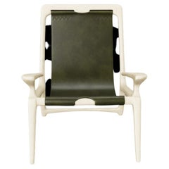 White Ash & Leather Sling Chair Mod 2 by Fernweh Woodworking