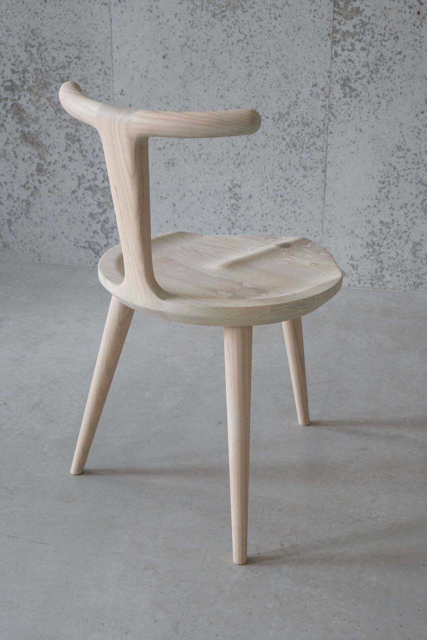 American White Ash Oxbend Chair 3 Legs by Fernweh Woodworking For Sale