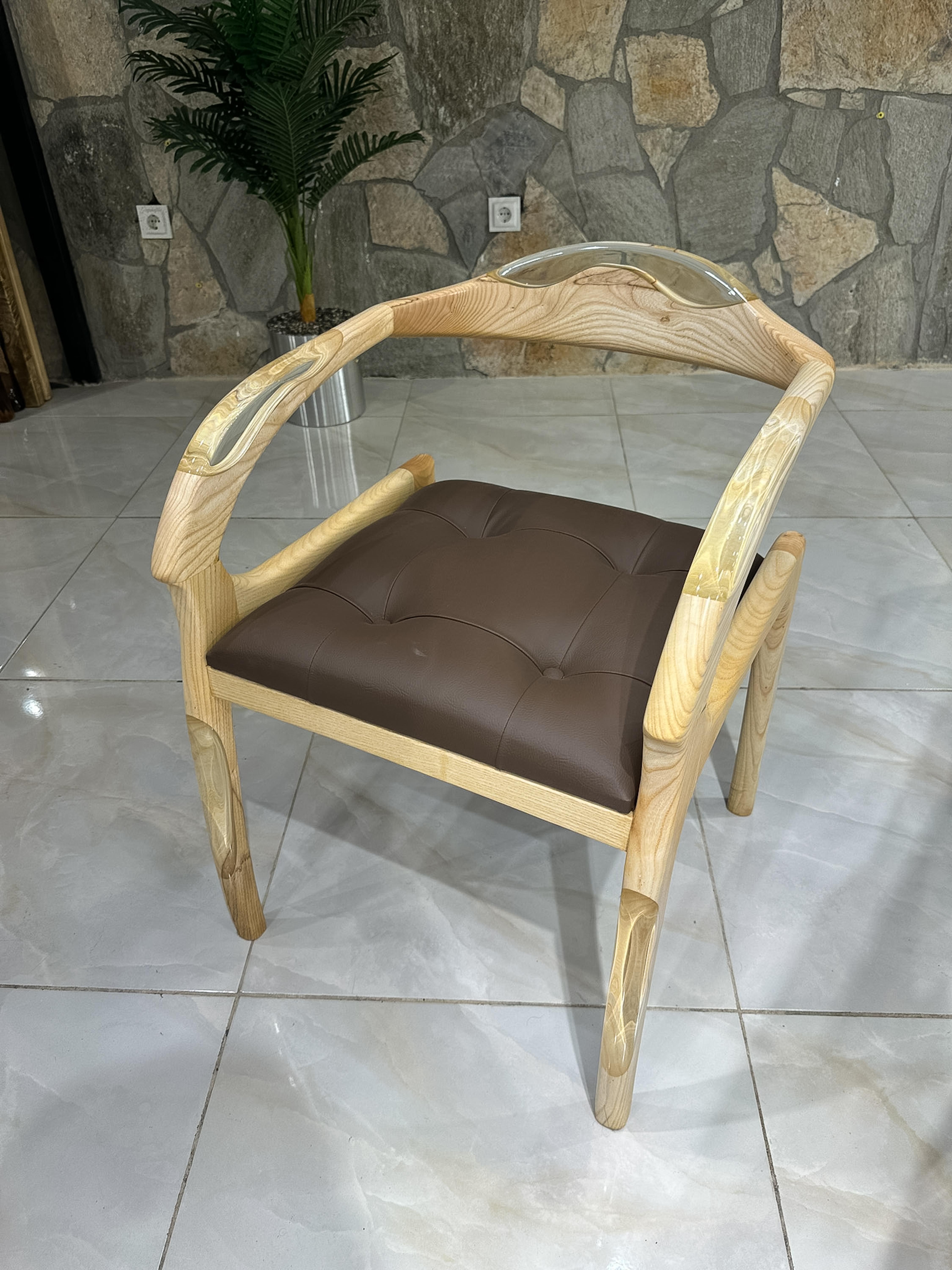 Organic Modern White Ash Wood Epoxy Resin Chair - Chair Design - Wooden Chair For Sale