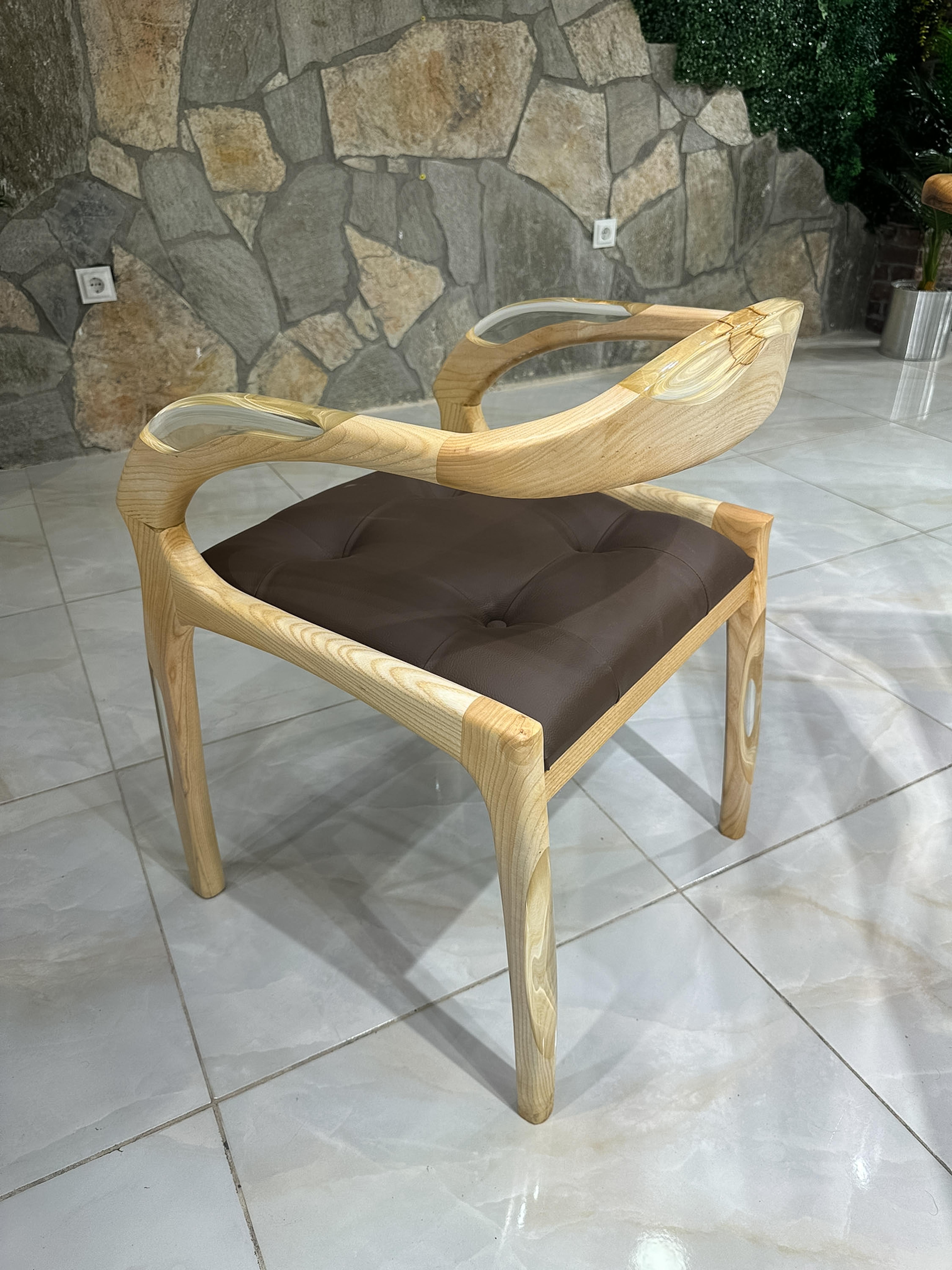 Hand-Carved White Ash Wood Epoxy Resin Chair - Chair Design - Wooden Chair For Sale