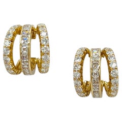 White Asscher and Round Diamond Triple Semi Hoop Earrings in 14K Yellow Gold