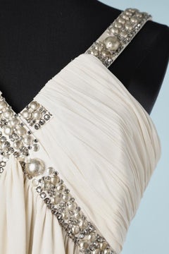 White asymmetrical draped short cocktail dress with beaded work Roberto Cavalli