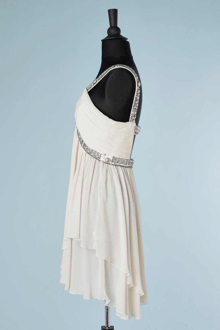 Gray White asymmetrical draped short cocktail dress with beaded work Roberto Cavalli  For Sale