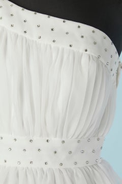 White asymmetrical evening dress with rhinestone embellishment Mike Benet Formal