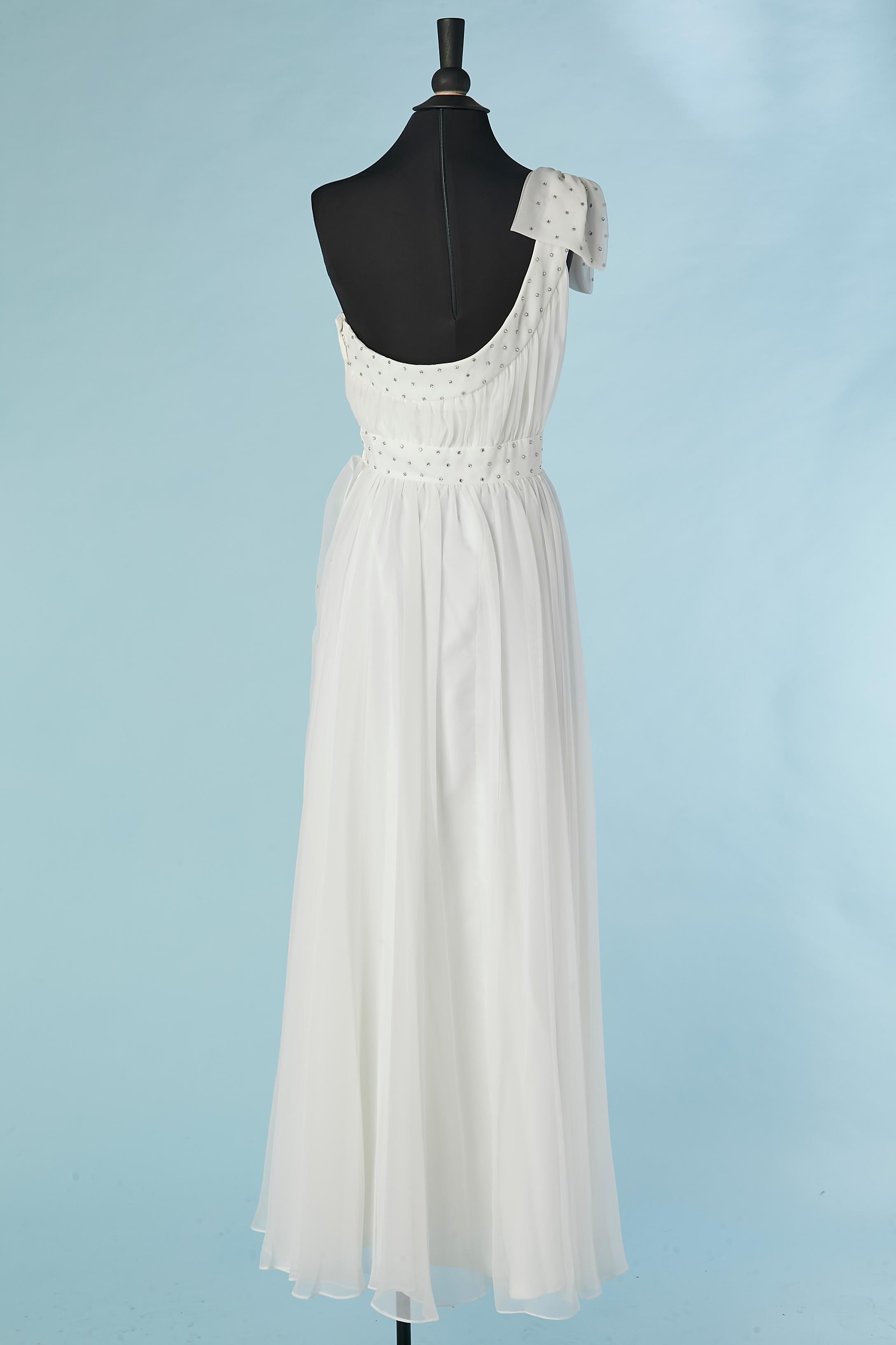 White asymmetrical evening dress with rhinestone embellishment Mike Benet Formal For Sale 2