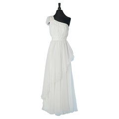 White asymmetrical evening dress with rhinestone embellishment Mike Benet Formal