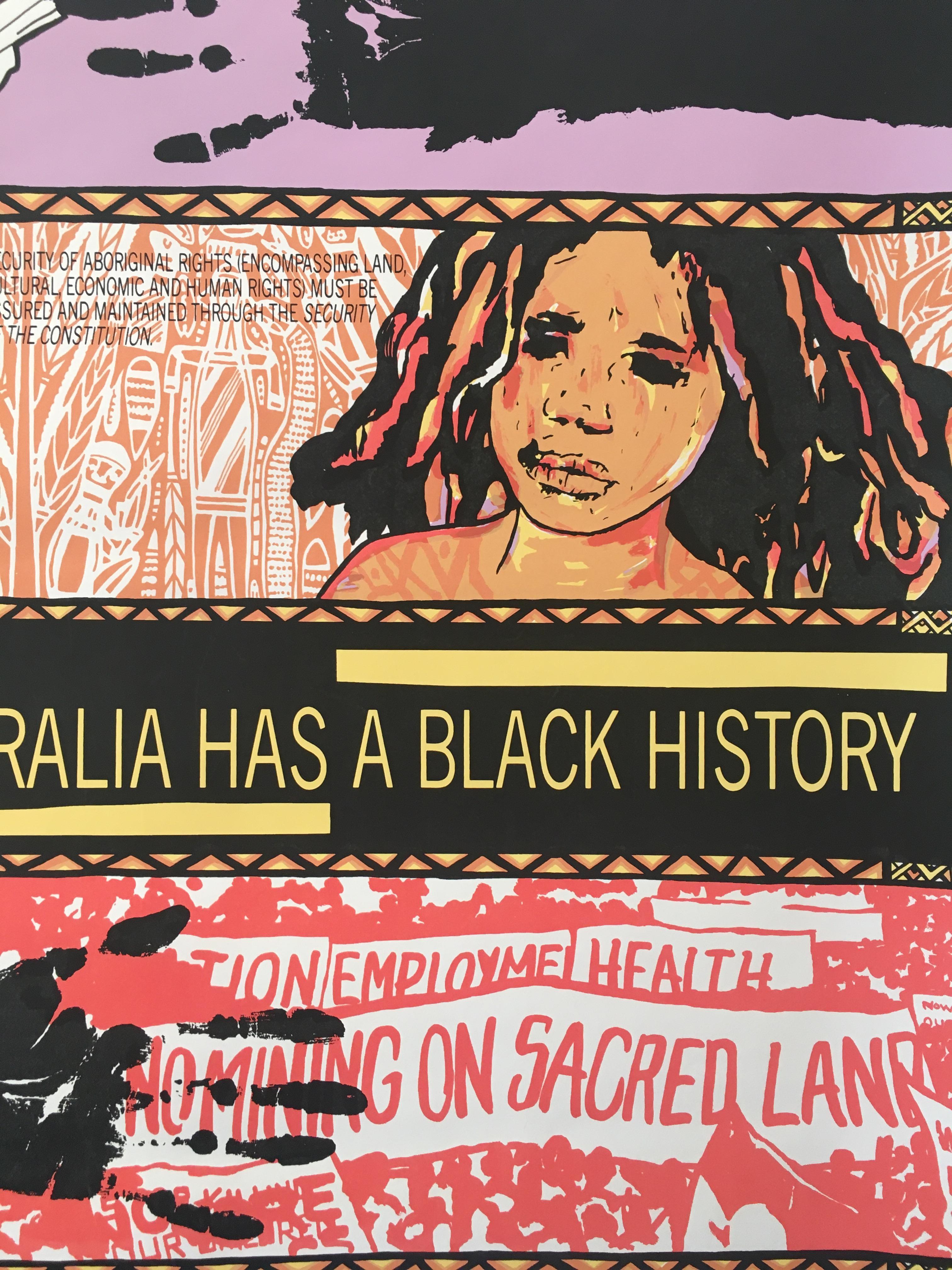 Modern 'White Australia Has A Black History' by Australian Artist Colin Russel, 1987 For Sale