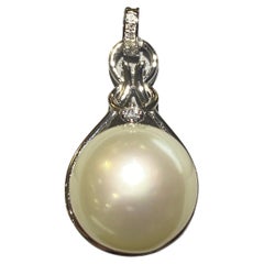 White Australian South Sea Pearl and Diamond Pendant in 18k White Gold