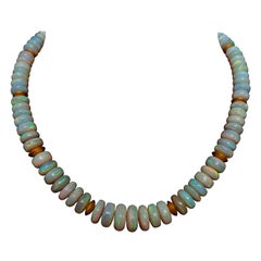 White Australien Opal Rondel Necklace with 18 Carat Mat Yellow Gold
