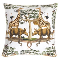 White Background Decorative Pillow with Vivid African Animal Images