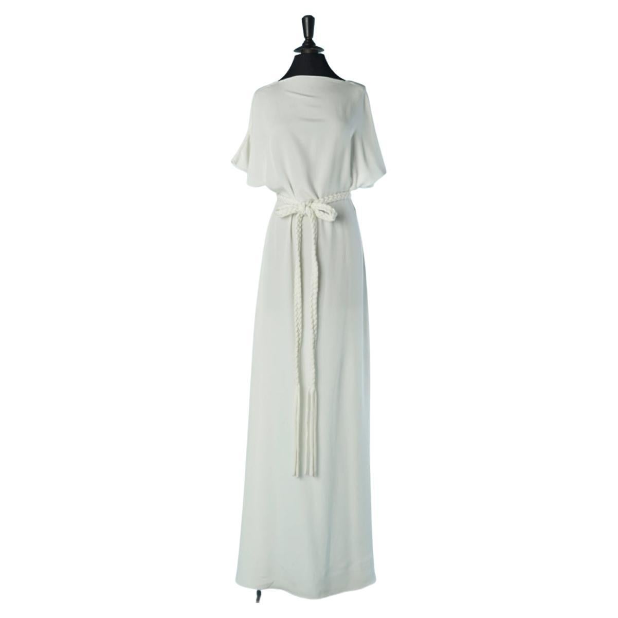 Weißes rückenfreies Abendkleid mit Flechtgürtel CHRISTIAN DIOR im Angebot
