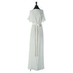 White backless evening dress with braid belt CHRISTIAN DIOR