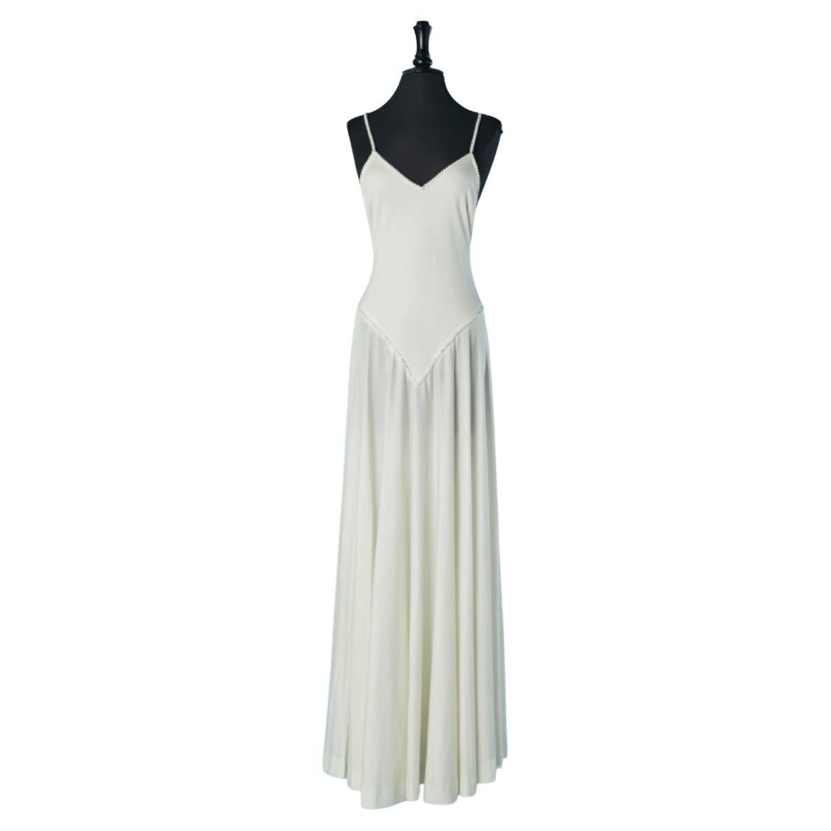 White backless evening  jersey dress with rhinestone embellishment LORIS AZZARO