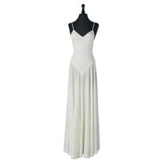 White backless evening  jersey dress with rhinestone embellishment LORIS AZZARO