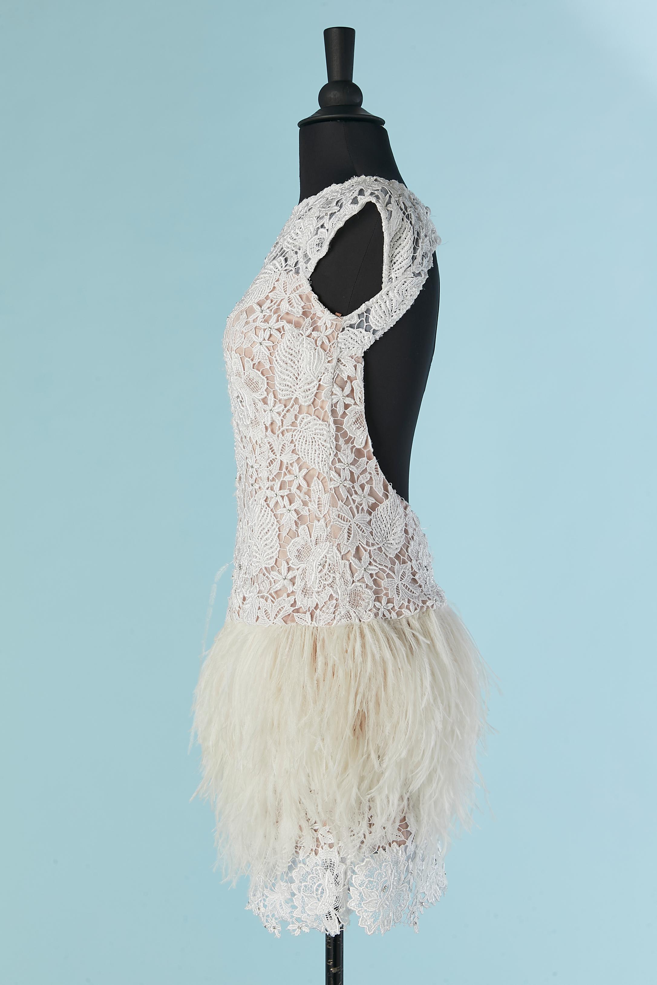 White backless lace cocktail dress with feather edge Jovani For Sale 1
