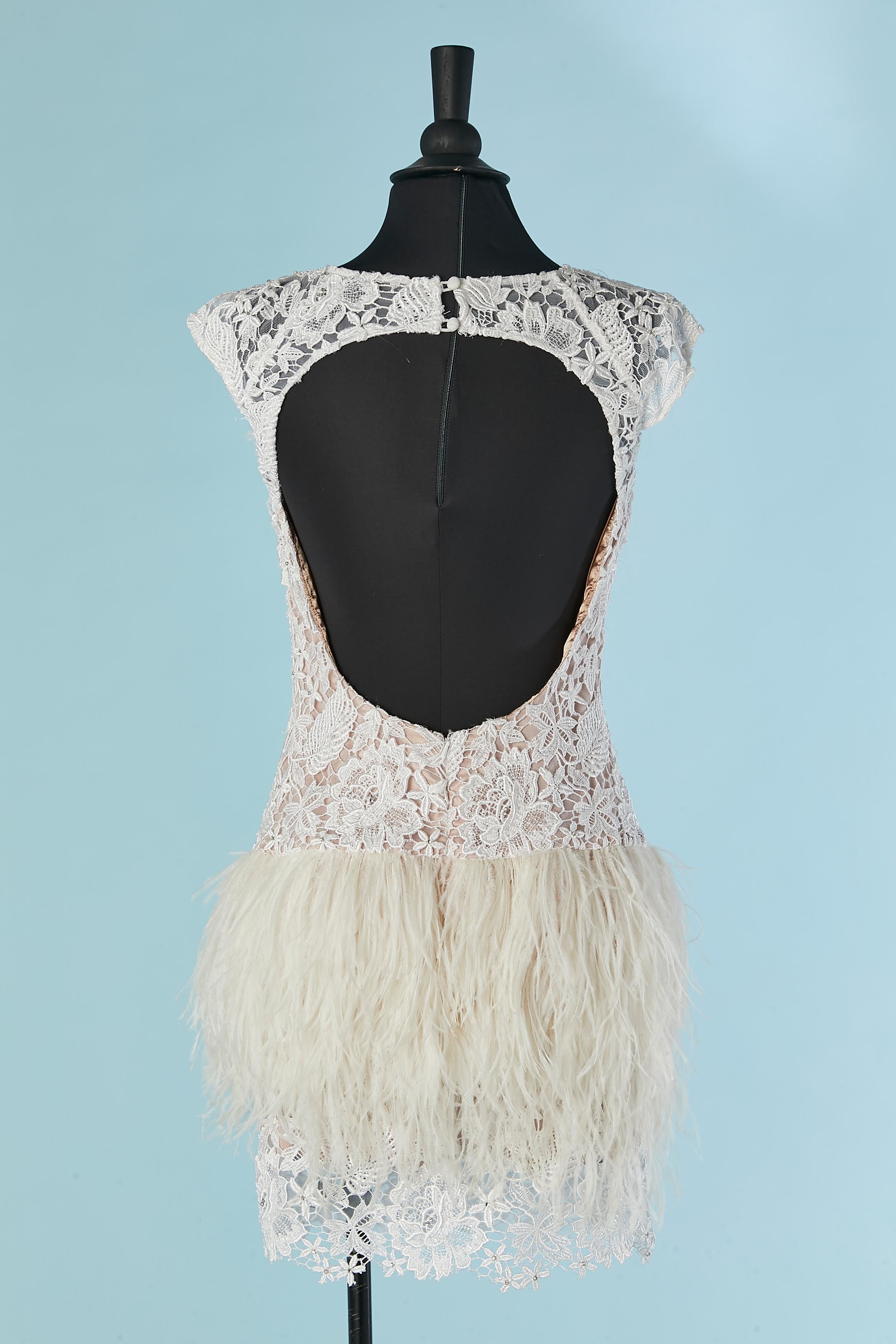 White backless lace cocktail dress with feather edge Jovani For Sale 2