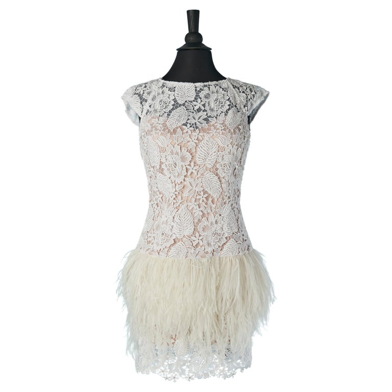 White backless lace cocktail dress with feather edge Jovani For Sale at  1stDibs