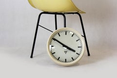 White Bakelite Railway Clock from Pragotron, 1950s