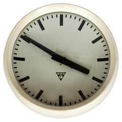 White Bakelite Railway Clock from Pragotron, 1950s