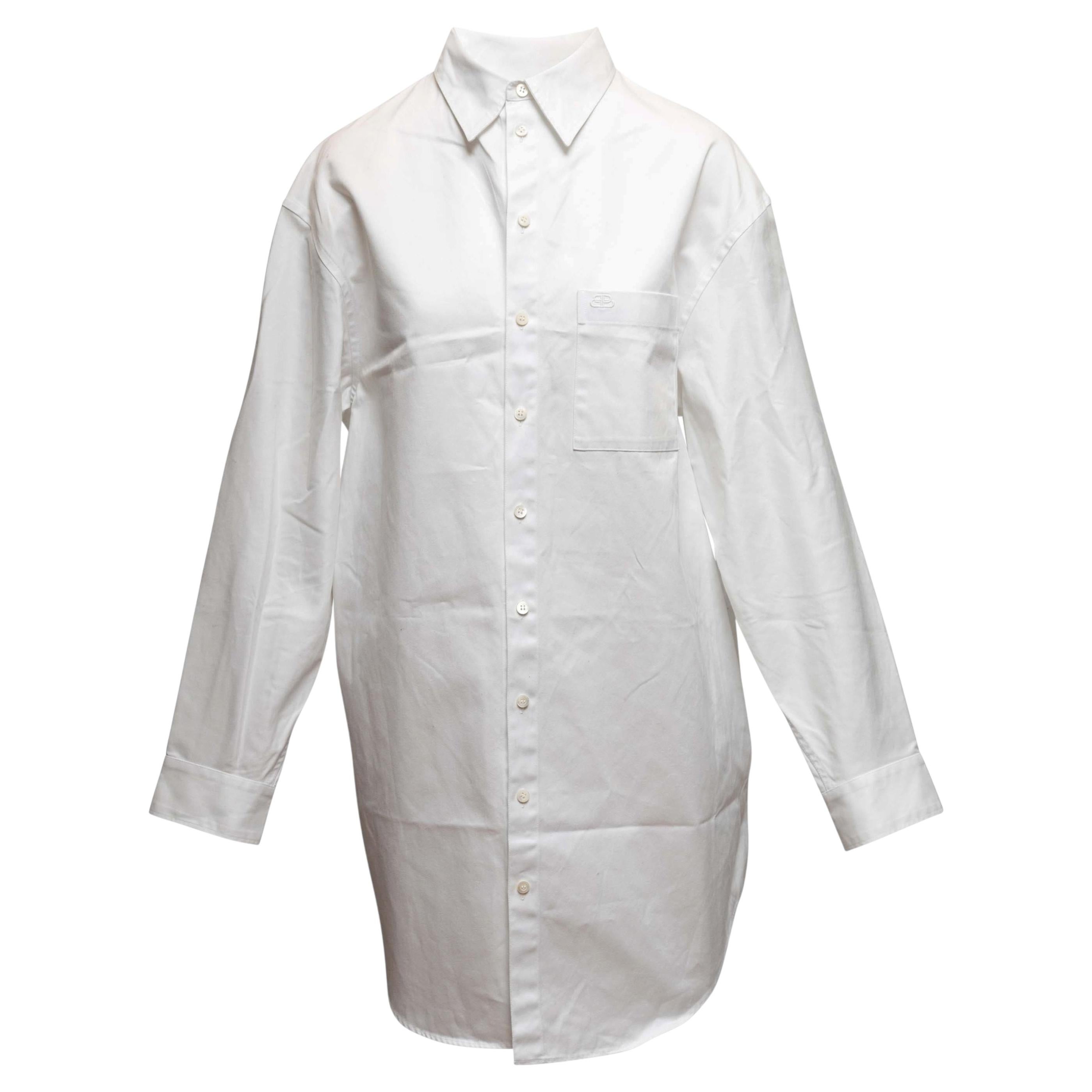 White Balenciaga Oversize Long Sleeve Button-Up Top Size FR 34