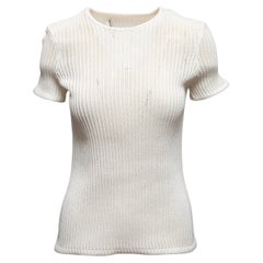 White Balenciaga Short Sleeve Open Knit Top