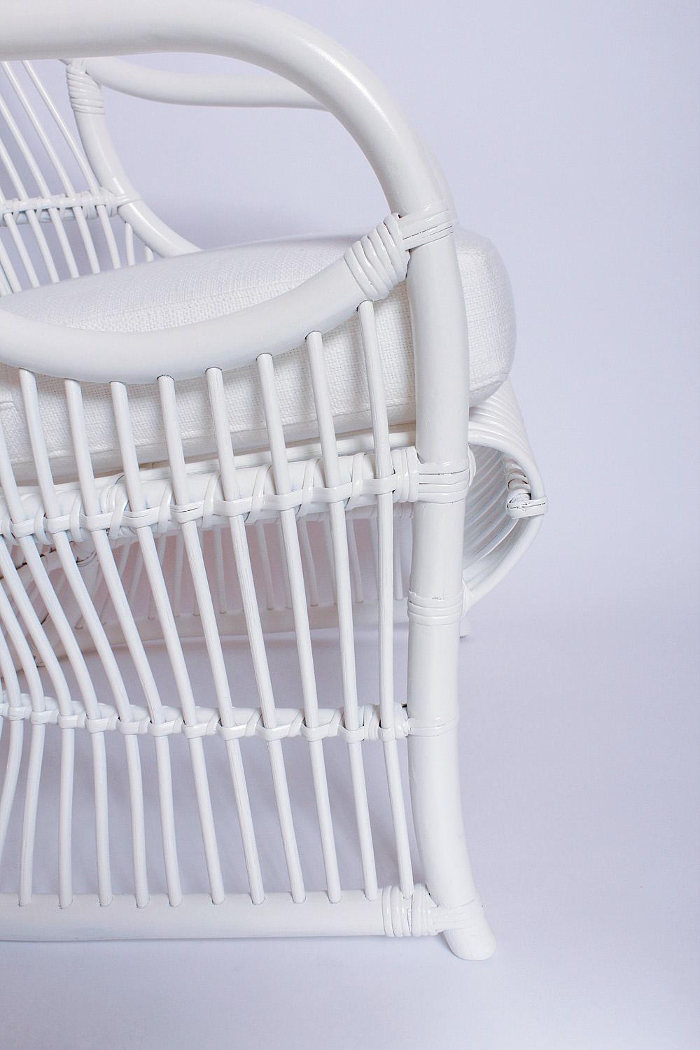 Painted White Bamboo and Rattan Canopy Chair by Henry Olko for Willow and Reed
